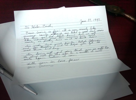 Letter on desk addressed to Helen Bach