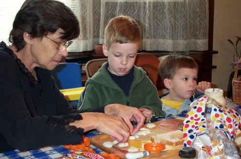 A regular scene with Grandma Bishop found her engaging in a creative activity with her kids and grandkids -- here, she shows how to use cookie cutters to make baloney sandwiches taste even better!