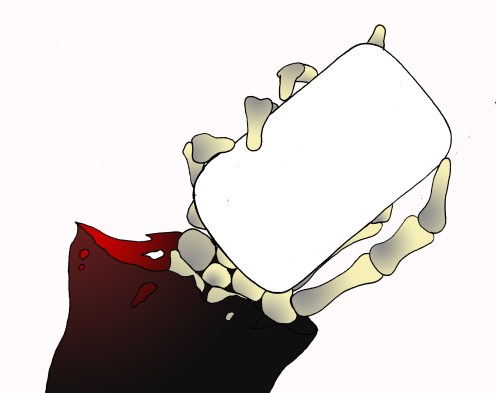 Skeleton holds smart phone with "deadly" GPS app