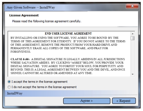 EULA Clause 6.66 binds the user to an eternity in Hell.