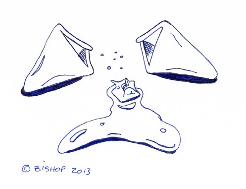 Open fortune cookie with wadded fortune in a puddle of saliva; the scene resembles a frowning face.