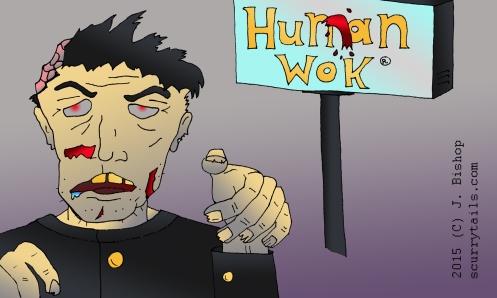 Zombie ready to attack in front of the Hunan Wok -- renamed the Human Wok -- restaurant